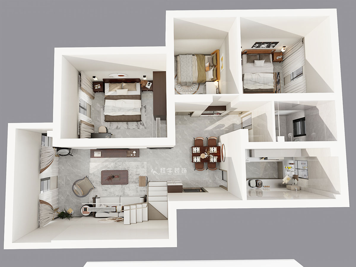 孟憲濤｜攝山星城步青苑18-2-604-120㎡-現代簡約風格｜4室2廳2衛｜毛坯房裝修｜定制家｜全包16萬｜00_07鳥瞰圖