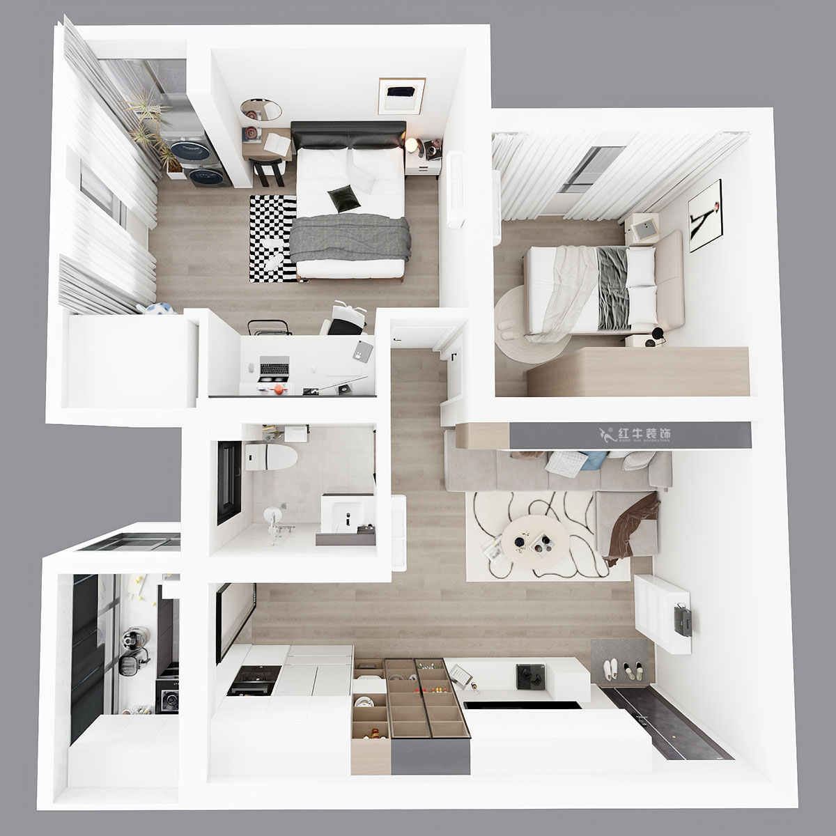 仇美蓉｜大樹根40-201-70㎡-簡約風格｜2室2廳1衛｜老房裝修｜定制家｜全包9萬｜00_04鳥瞰圖