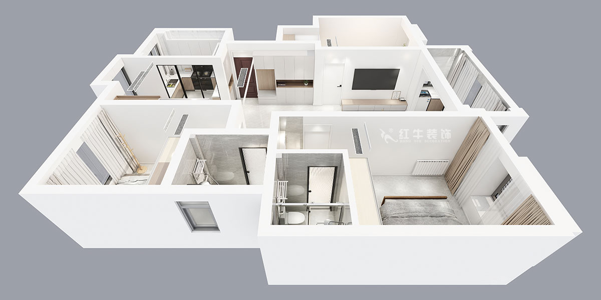 張智猿｜啟迪城博園1-302-114㎡-現代風格｜3室2廳1衛｜新房裝修｜定制家｜全包17萬｜00_05鳥瞰圖