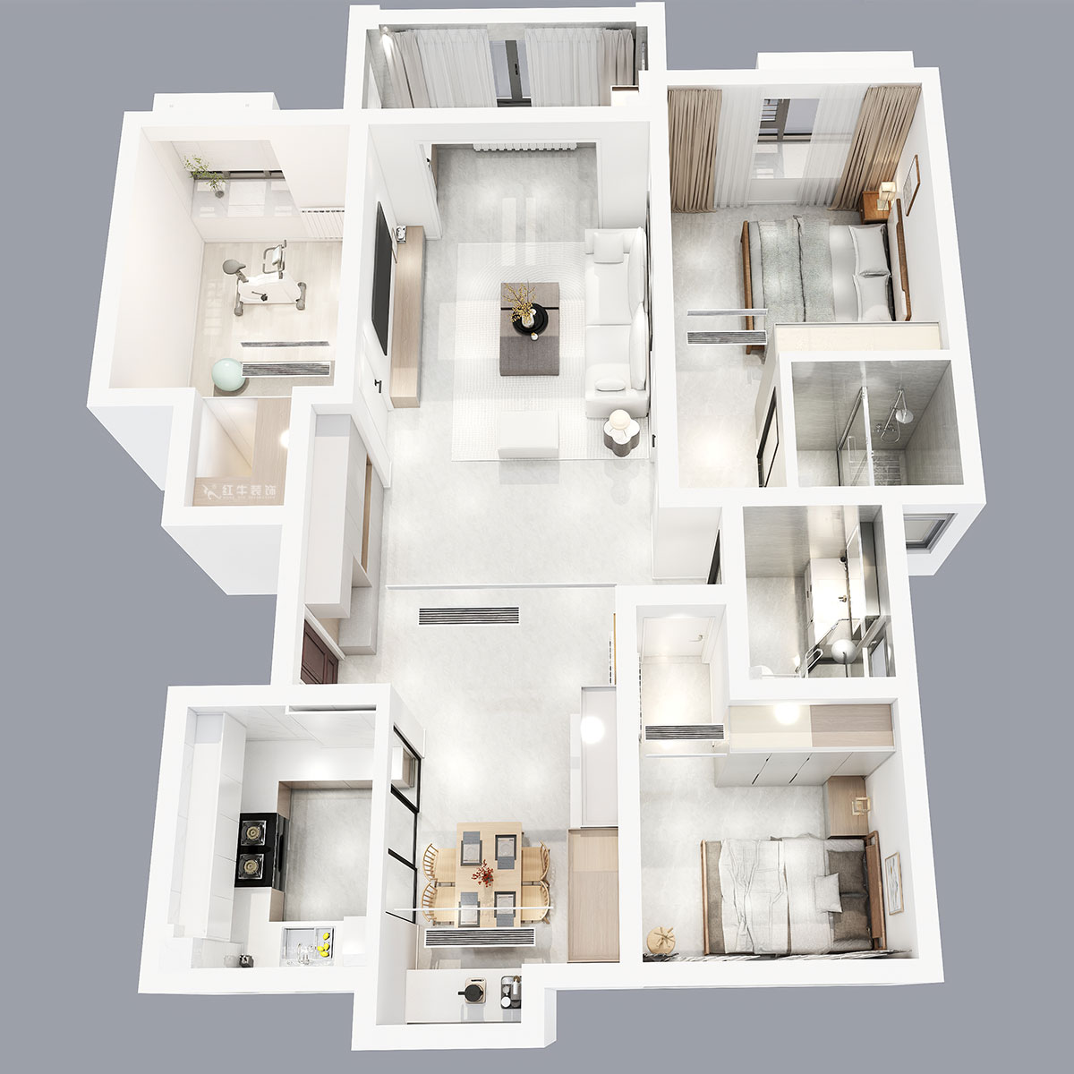 張智猿｜啟迪城博園1-302-114㎡-現代風格｜3室2廳1衛｜新房裝修｜定制家｜全包17萬｜00_06鳥瞰圖1