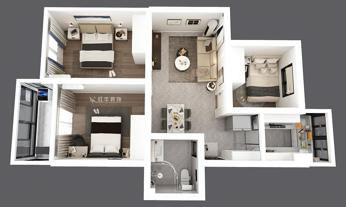 孟憲濤｜龍悅山莊7-402-82㎡-現代簡約風格｜3室2廳1衛｜老房裝修｜定制家｜全包12萬｜00_04鳥瞰圖