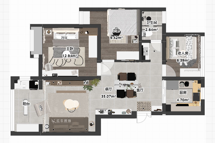 劉曉芳｜紫金銘苑3-2-504-90㎡-極簡奶油風格｜3室2廳1衛｜新房裝修｜定制家｜全包13