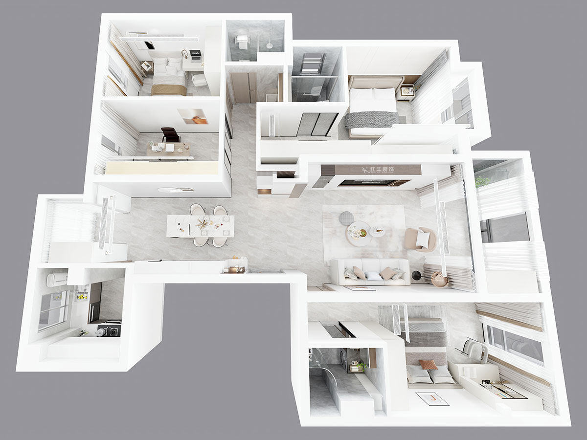 朱彥｜中海桃源里6-2-903-159㎡-現代簡約風格｜4室2廳3衛｜新房裝修｜定制家｜全包21萬｜00_04鳥瞰圖