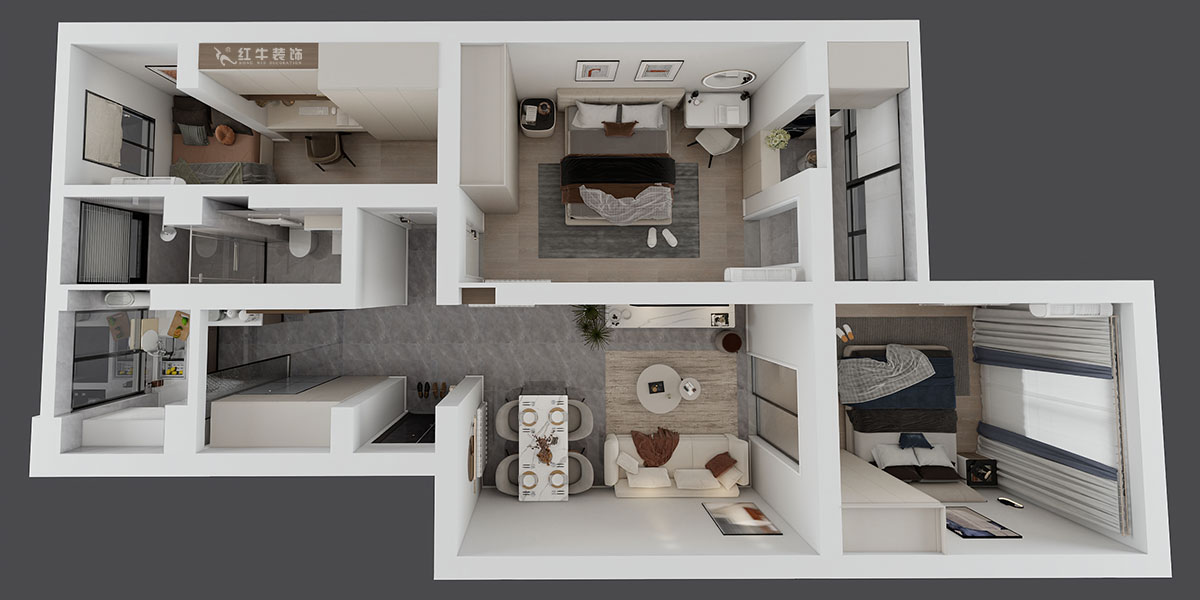 孟憲濤｜理工大121棟4-208-82㎡-現代簡約風格｜3室2廳1衛｜老房裝修｜定制家｜全包12萬｜00_04鳥瞰圖