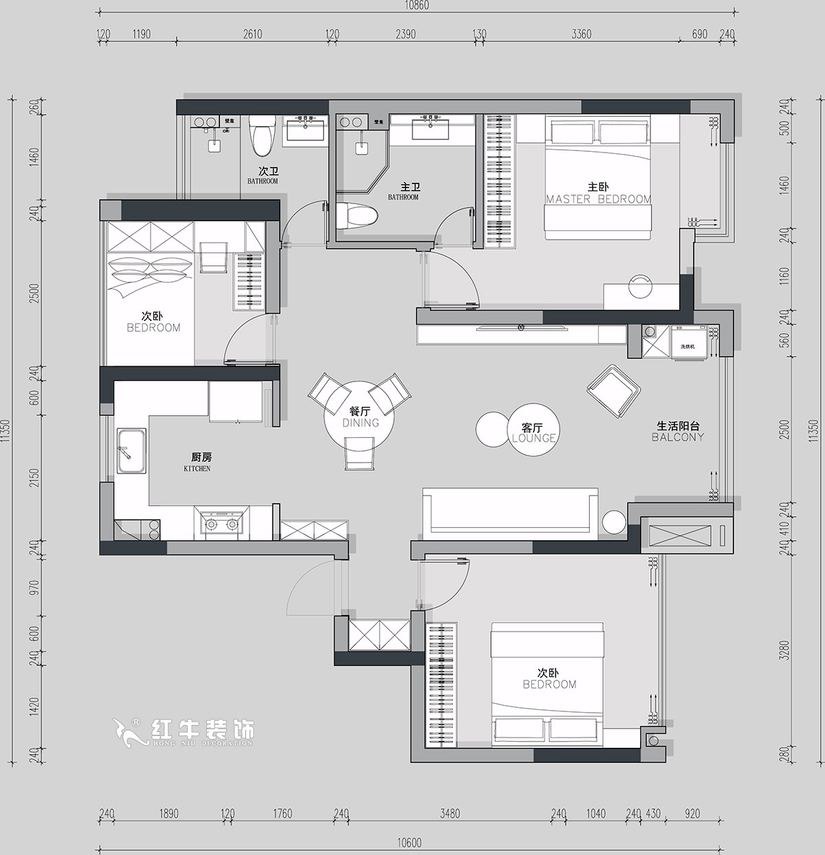 朱明琪｜朗詩未來街區8-2-503-107㎡-現代風格｜3室2廳2衛｜新房裝修｜定制家｜全包17萬｜00_02平面方案圖
