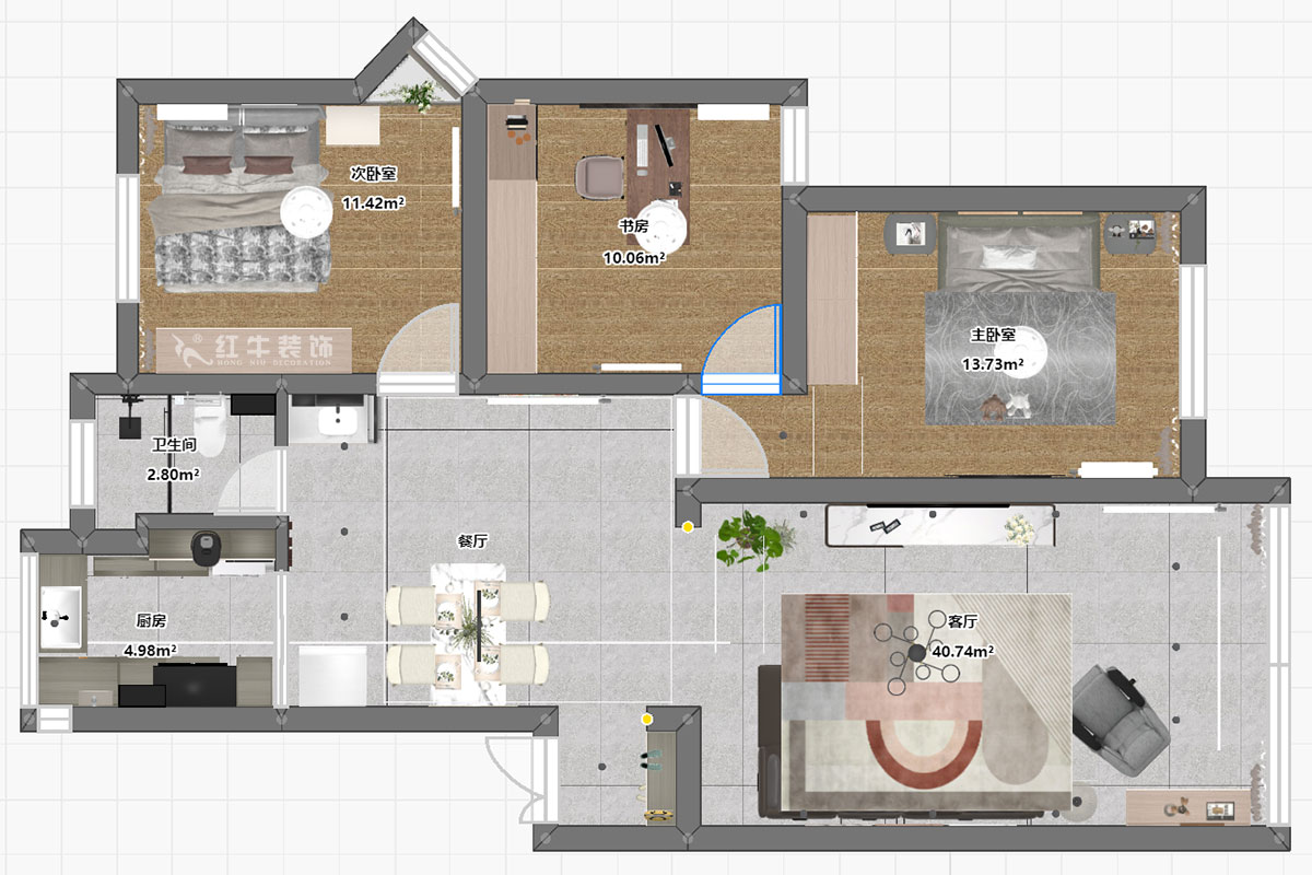 陸利民｜金城花園2-201-98㎡-現代風格｜3室2廳1衛｜舊房裝修｜定制家｜全包13