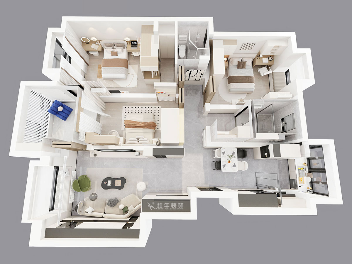 顧娟｜楓丹白露白鷺新寓6-1002-903-138㎡-現代簡約風格｜3室2廳2衛｜舊房裝修｜定制家｜全包19萬｜00_05鳥瞰圖