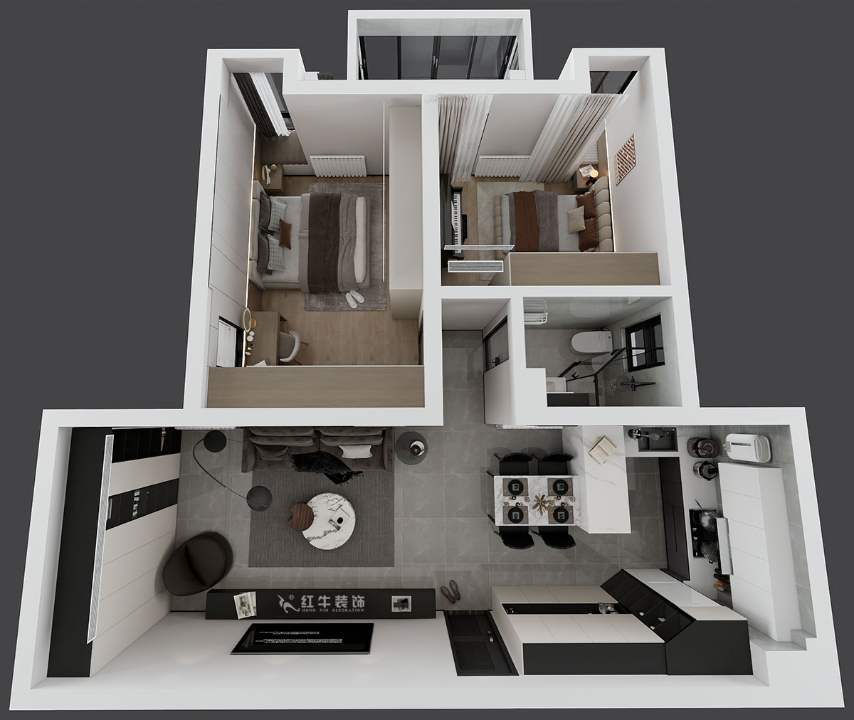 劉萍萍｜潤花園2-2-202-94㎡-現代簡約風格｜2室2廳1衛｜老房裝修｜定制家｜全包13萬｜00_05鳥瞰圖