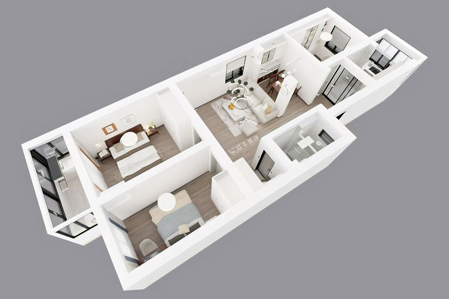 吳波｜寧工新寓一村44-502-90㎡-現代簡約風格｜3室2廳1衛｜舊房裝修｜定制家｜全包12萬｜00_05鳥瞰圖