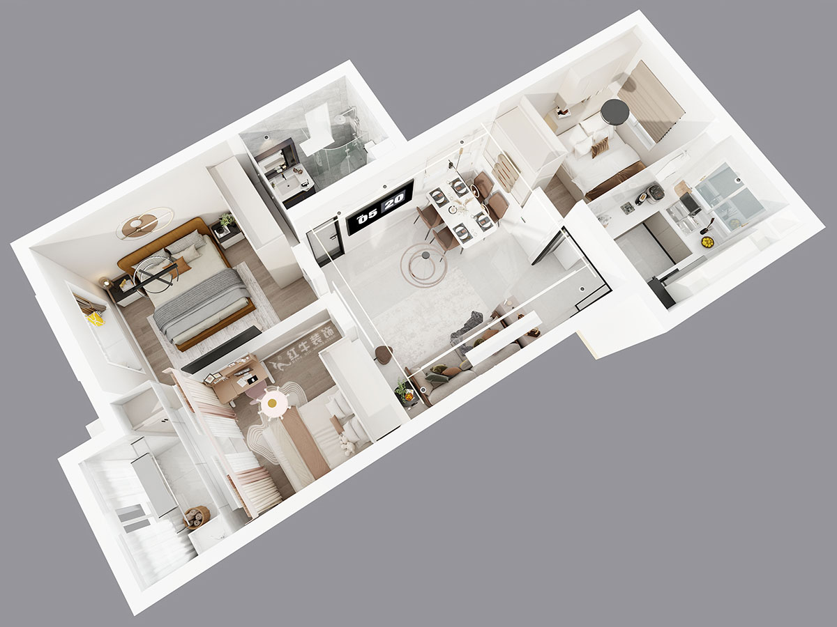 吳波｜鳳悅北園3-1-1306-87㎡-現代簡約風格｜3室2廳1衛｜舊房裝修｜定制家｜全包12萬｜00_05鳥瞰圖