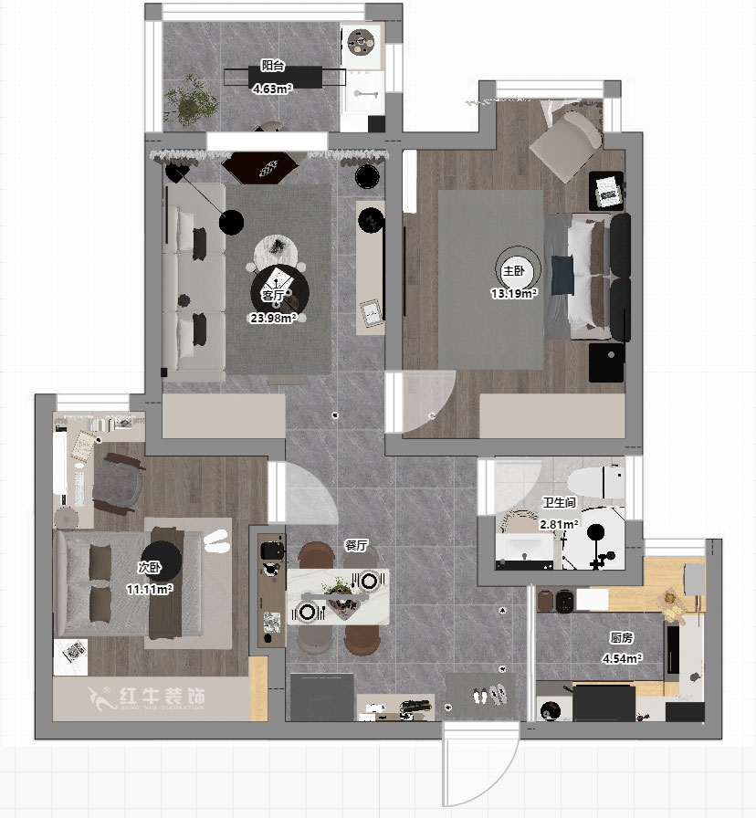 仇美蓉｜御道嘉庭8-1-702-78㎡-簡約風格｜2室2廳1衛｜新房裝修｜定制家｜全包10萬｜00_03平面彩圖