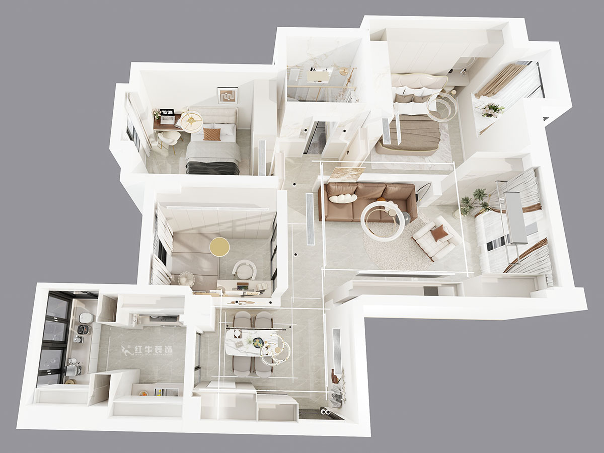 吳波｜金陵灣6-3-1901-120㎡-現代簡約風格｜3室2廳1衛｜新房裝修｜定制家｜全包15萬｜00_05鳥瞰圖