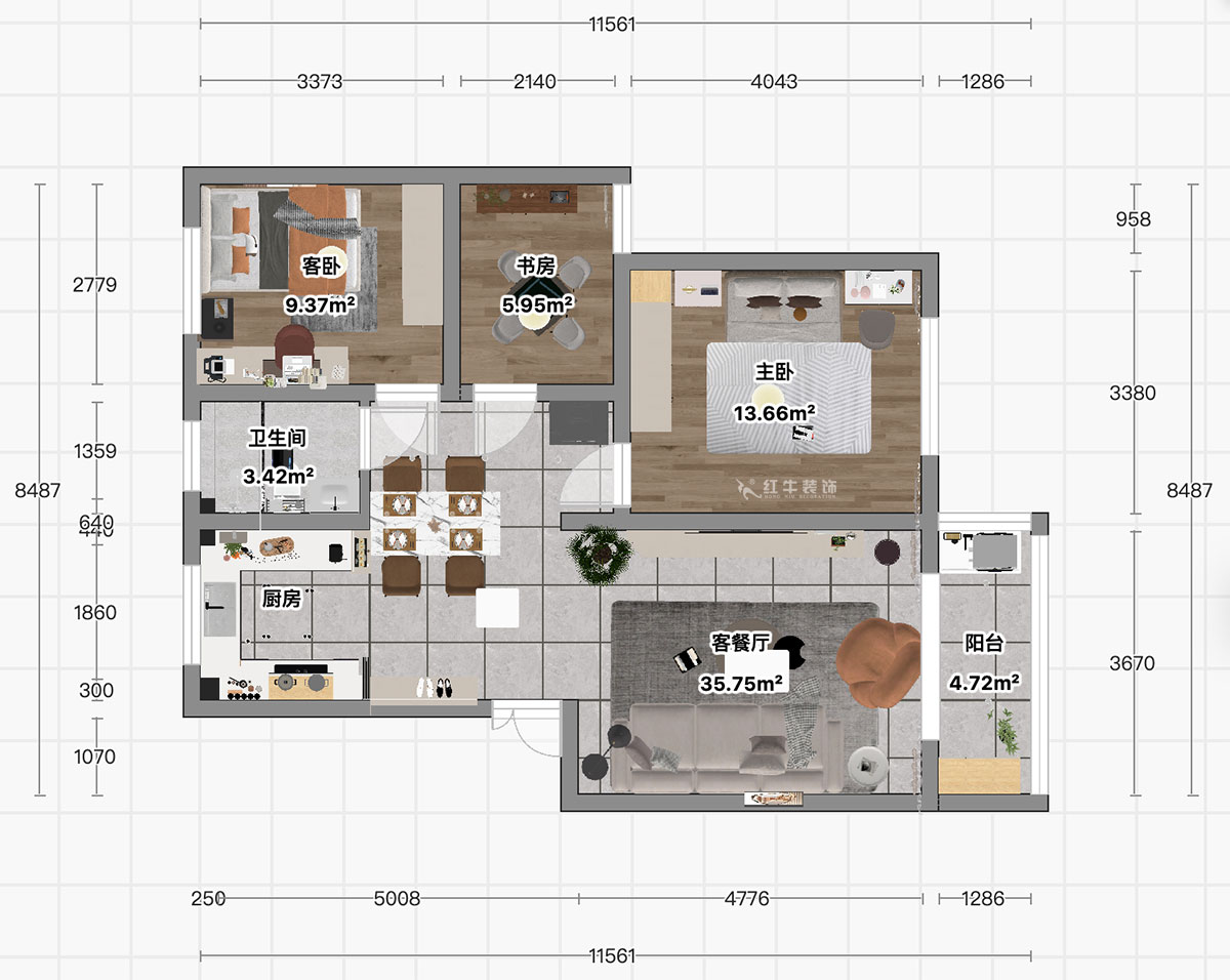 顧娟｜云華雅園19-5-109-90㎡-現代風格｜3室2廳1衛｜舊房裝修｜定制家｜全包13