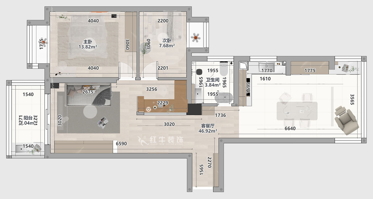 劉萍萍｜匯景園A203-90㎡-現代簡約風格｜2室2廳1衛｜新房裝修｜定制家｜全包12