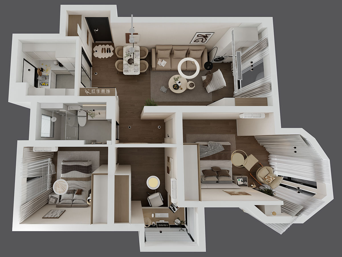 蔣琛｜中南世紀雅苑二期4-504-93㎡-現代簡約風格｜3室1廳1衛｜毛坯房裝修｜定制家｜全包12萬｜00_04鳥瞰圖