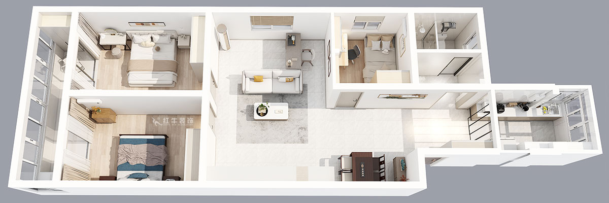 劉小勇｜桃葉渡13-402-125㎡-現代簡約風格｜3室2廳2衛｜老房裝修｜定制家｜全包15萬｜00_04鳥瞰圖