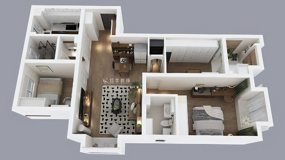 蔣琛｜金域國際10-2004-105㎡-現代簡約風格｜3室1廳1衛｜毛坯裝修｜定制家｜全包12萬｜00_04鳥瞰圖