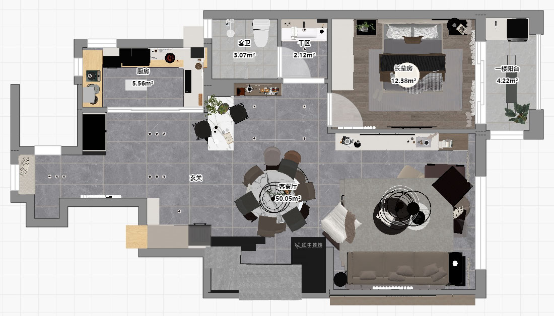 蔣琛｜泰山魯能七號院6-205-280㎡-現代簡約風格｜復式｜4室2廳3衛｜毛坯裝修｜定制家｜全包40萬｜00_05一層平面彩圖