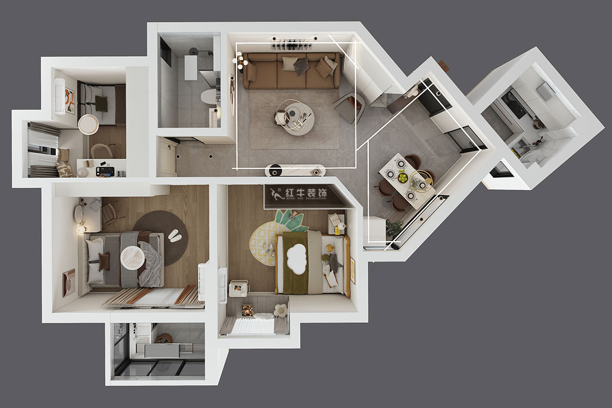 吳波｜盈家春天10-1203-80㎡-現代簡約風格｜3室2廳1衛｜舊房裝修｜改造家｜全包11萬｜00_05鳥瞰圖