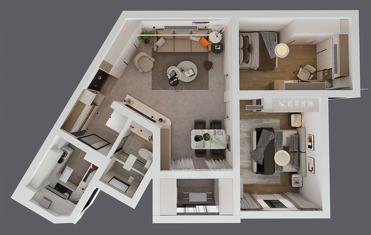 蔣琛｜龍江小區陽光廣場5-2002-90㎡-現代簡約風格｜2室2廳1衛｜二手房裝修｜定制家｜全包12萬｜00_04鳥瞰圖