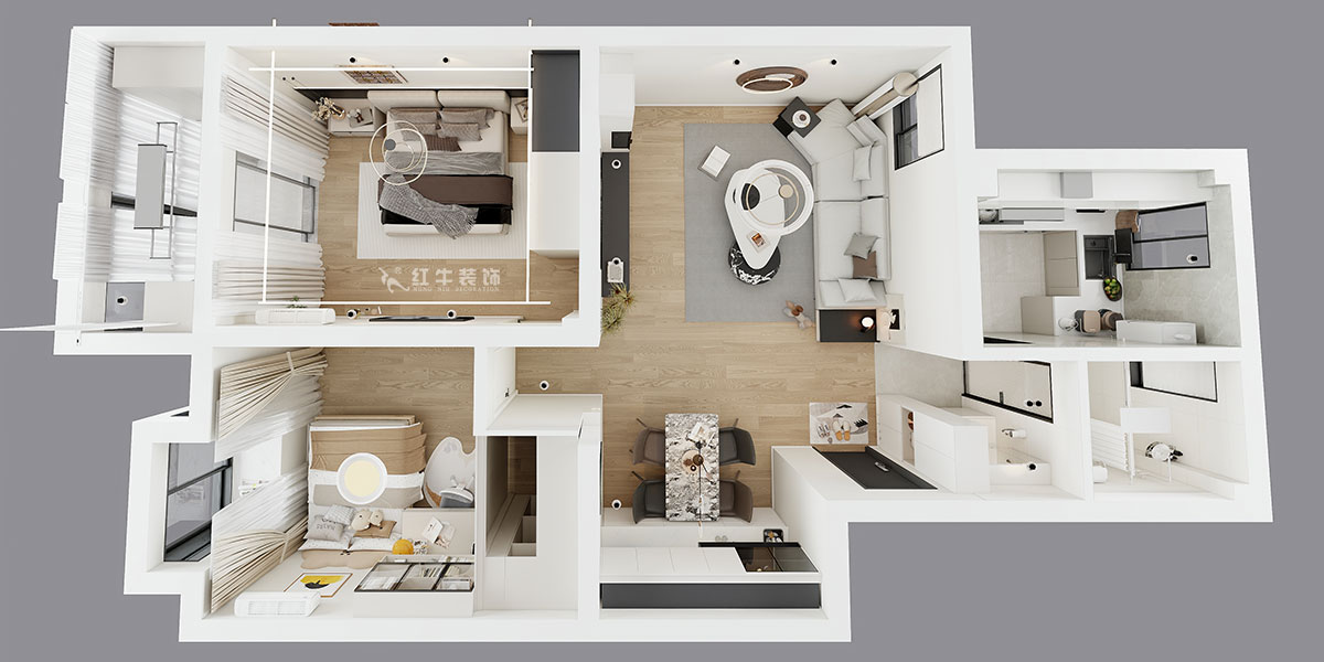 賈庭｜祥和家園6-502-85㎡-新中式風格｜2室2廳1衛｜老房裝修｜定制家｜全包12萬｜00_04鳥瞰圖