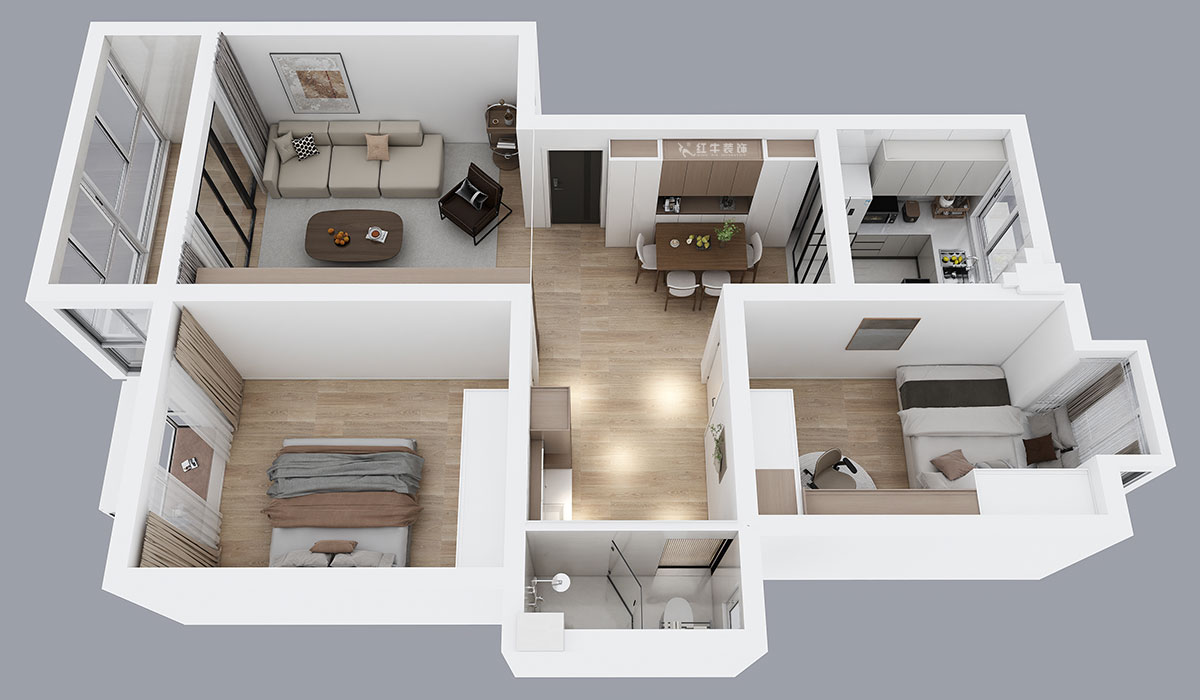 朱明琪｜天潤城六街區30-103-85㎡-原木風格｜2室1廳1衛｜老房裝修｜定制家｜全包11萬｜00_04鳥瞰圖