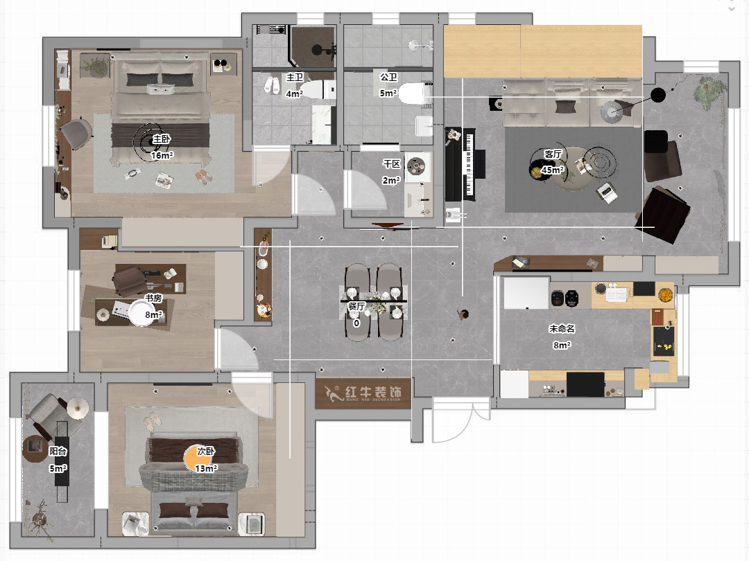 劉小勇｜柏悅瀾庭28-206-125㎡-現(xiàn)代簡(jiǎn)約風(fēng)格｜3室2廳2衛(wèi)｜老房裝修｜定制家｜全包17萬(wàn)｜00_03平面彩圖