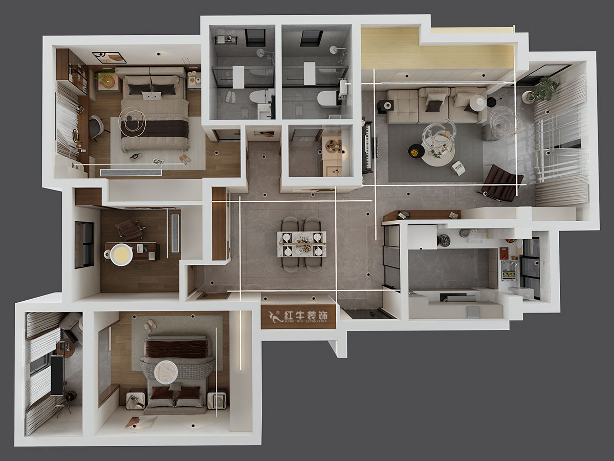劉小勇｜柏悅瀾庭28-206-125㎡-現(xiàn)代簡(jiǎn)約風(fēng)格｜3室2廳2衛(wèi)｜老房裝修｜定制家｜全包17萬(wàn)｜00_04鳥瞰圖