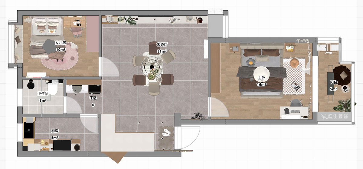 朱明琪｜一品嘉園1-29-606-89㎡-現代簡約風格｜2室1廳1衛+閣樓｜老房裝修｜定制家｜全包13萬｜00_03平面彩圖