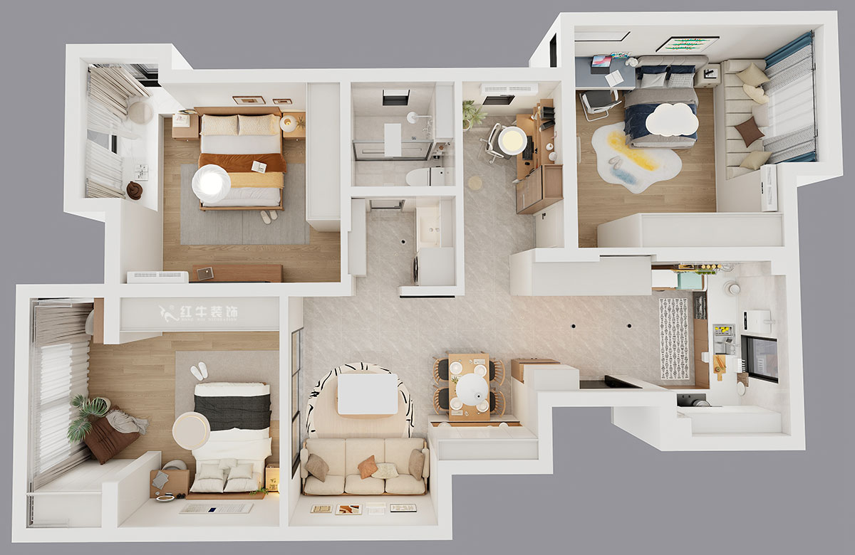 仇美蓉｜紫玉山莊1-204-85㎡-原木奶油風格｜3室2廳1衛｜老房裝修｜定制家｜全包10萬｜00_04鳥瞰圖