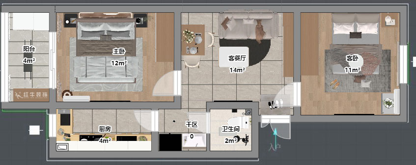 吳波｜康美里1-4-502-60㎡-現代簡約風格｜2室2廳1衛｜舊房裝修｜定制家｜全包9