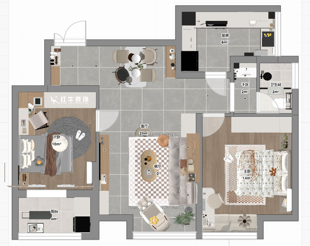 蔣琛｜紫金南苑21-1-202-82㎡-簡約奶油風格｜2室1廳1衛｜二手房裝修｜婚房裝修｜定制家｜全包11