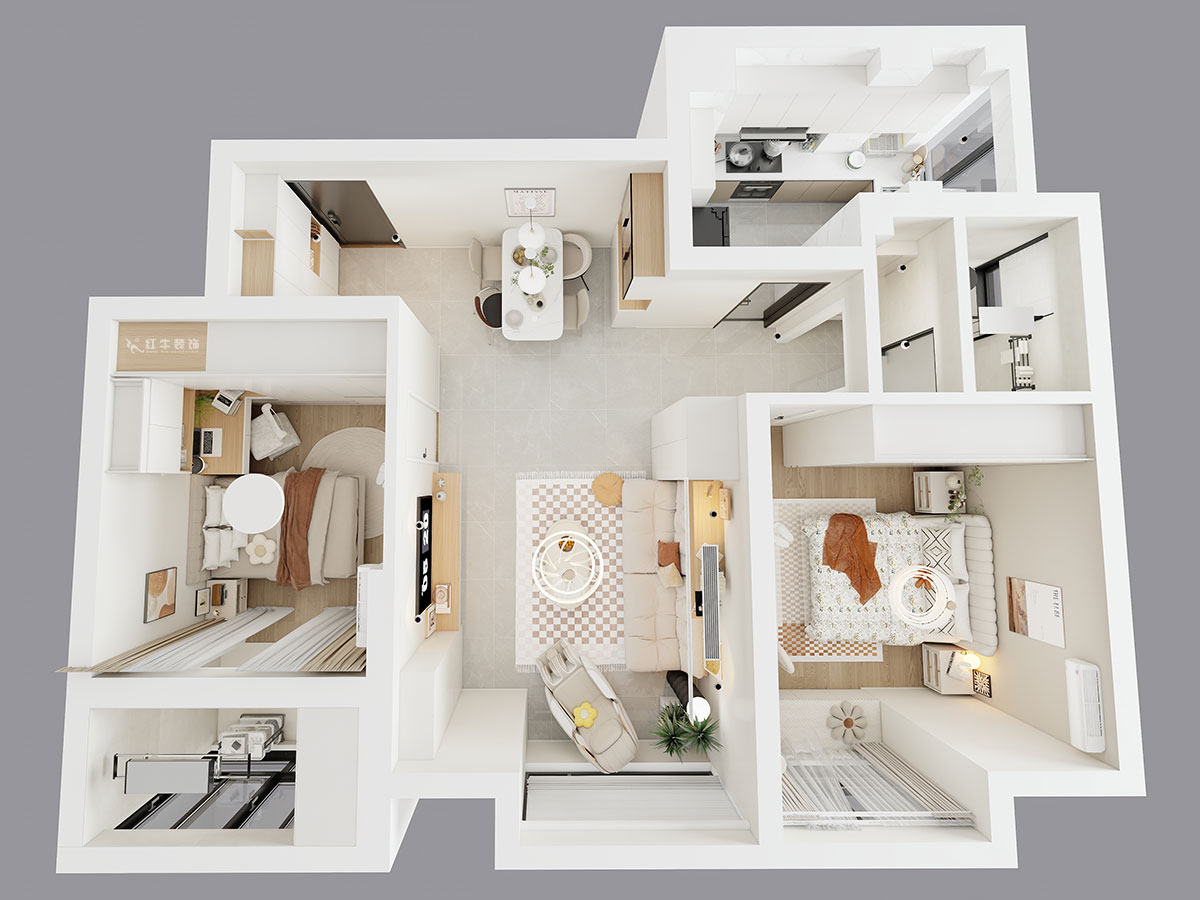 蔣琛｜紫金南苑21-1-202-82㎡-簡約奶油風格｜2室1廳1衛｜二手房裝修｜婚房裝修｜定制家｜全包11