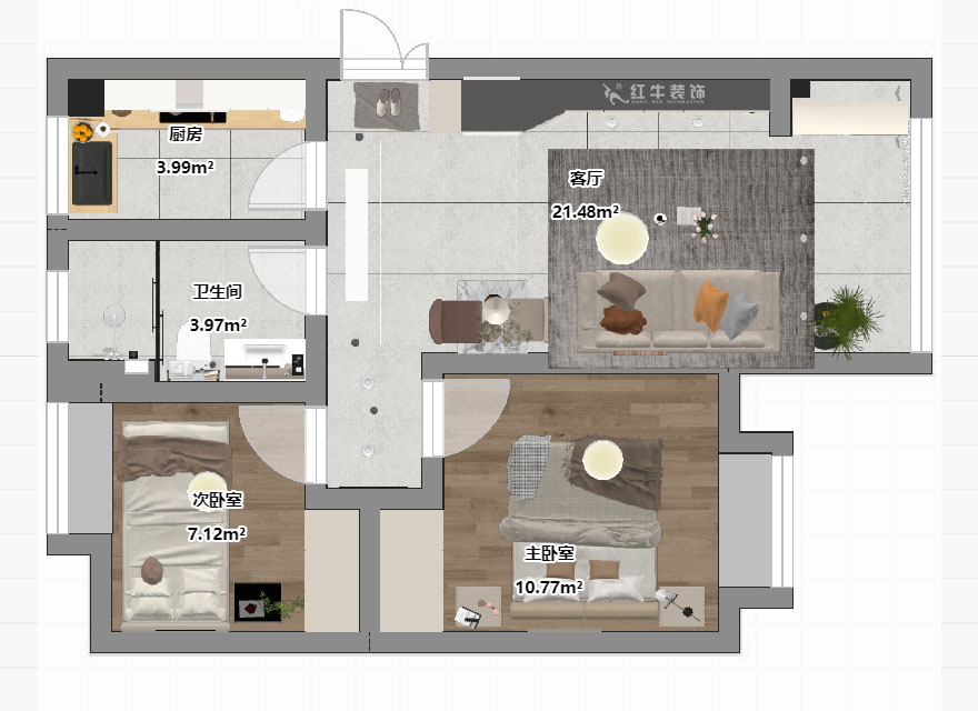 劉曉芳｜棠祥南苑1-1804-70㎡-現代風格｜2室2廳1衛｜新房裝修｜定制家｜全包10