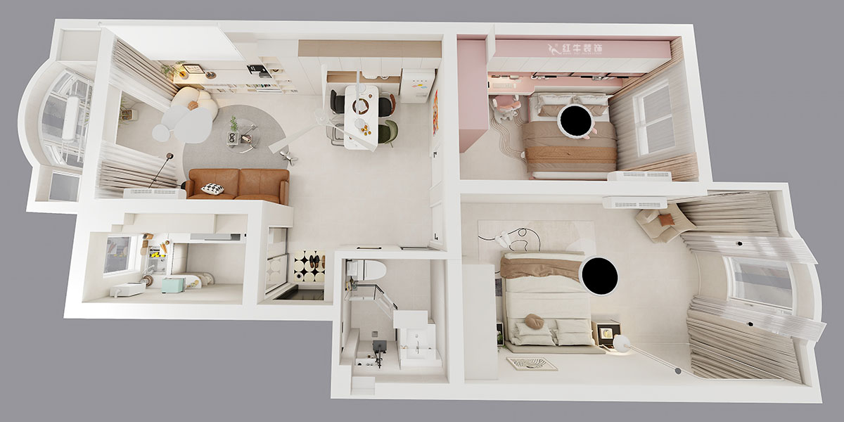 朱明琪｜紫薇花園2-302-72㎡-現代風格｜2室2廳1衛｜老房裝修｜定制家｜全包12萬｜00_04鳥瞰圖