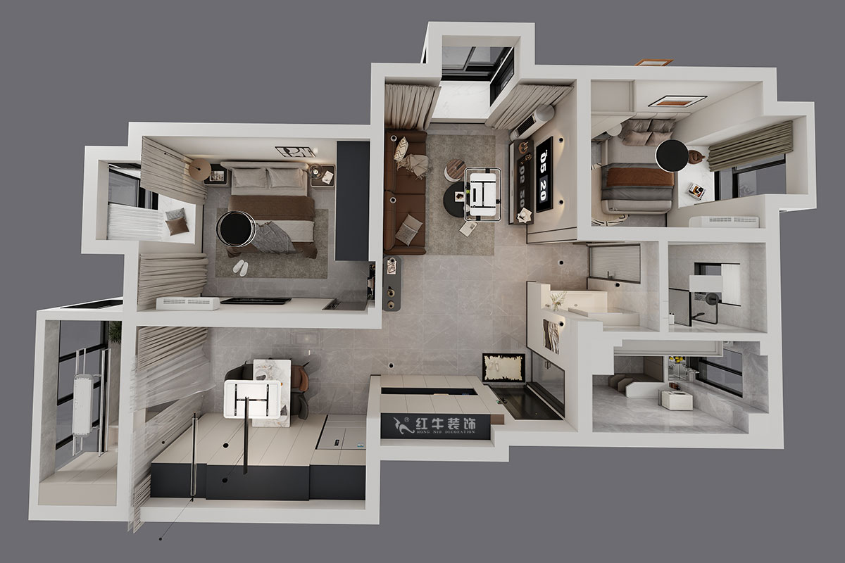 仇美蓉｜新建雅苑9-4-208-80㎡-簡約風格｜3室2廳1衛｜老房裝修｜定制家｜全包10萬｜00_04鳥瞰圖