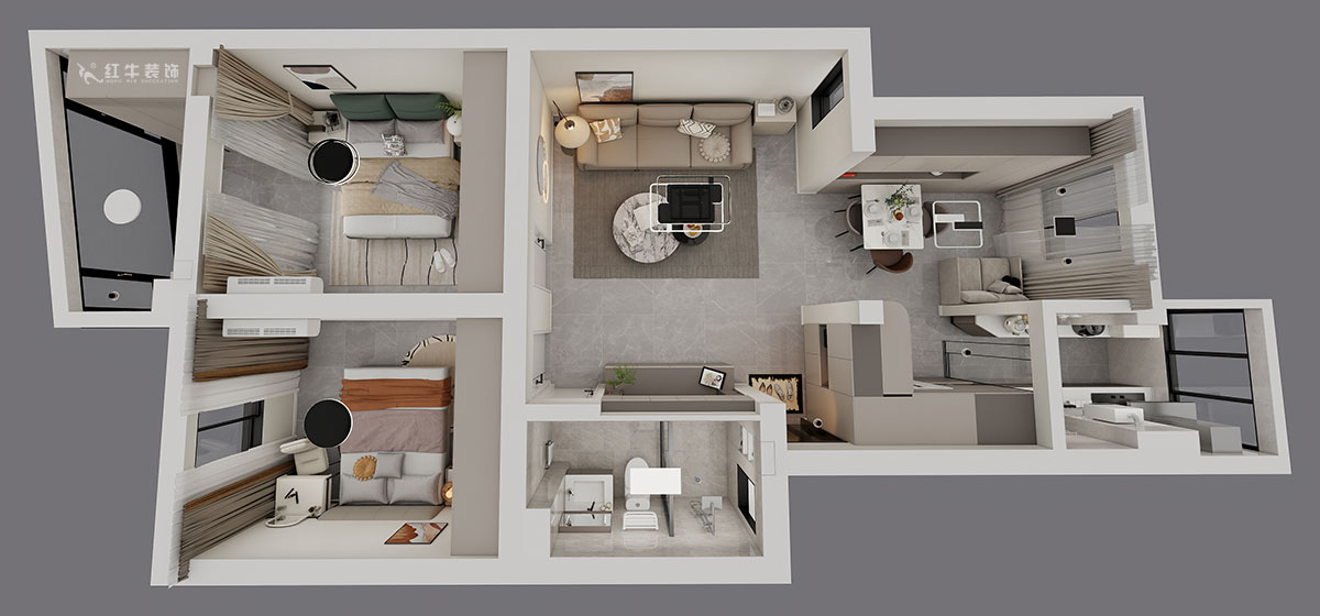 孟憲濤｜龍蟠花苑6-502-75㎡-現代簡約風格｜3室1廳1衛｜老房裝修｜定制家｜全包11萬｜00_04鳥瞰圖