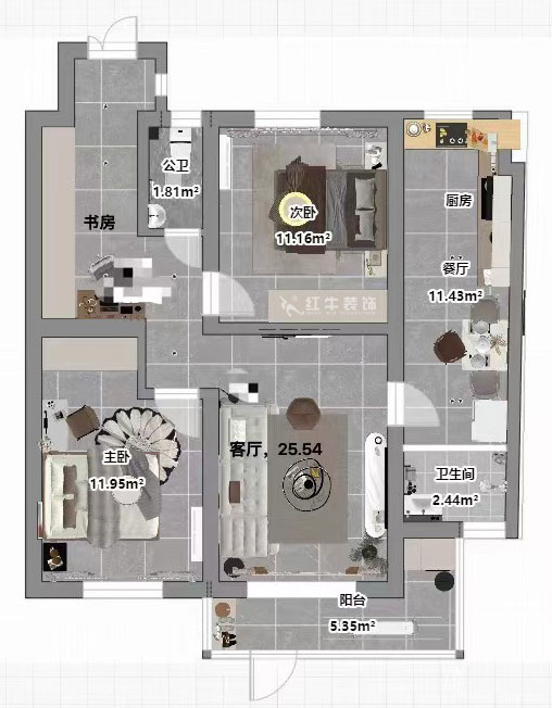 孟憲濤｜中央路286號(hào)101室-93㎡-現(xiàn)代簡(jiǎn)約風(fēng)格｜3室2廳1衛(wèi)｜老房裝修｜定制家｜全包14