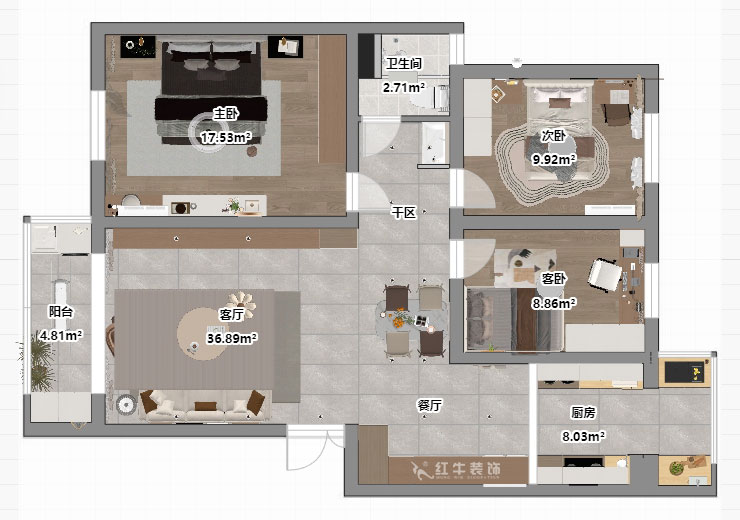 顧娟｜月牙湖花園17-202-107㎡-現代簡約風格｜3室2廳1衛｜舊房裝修｜定制家｜全包14