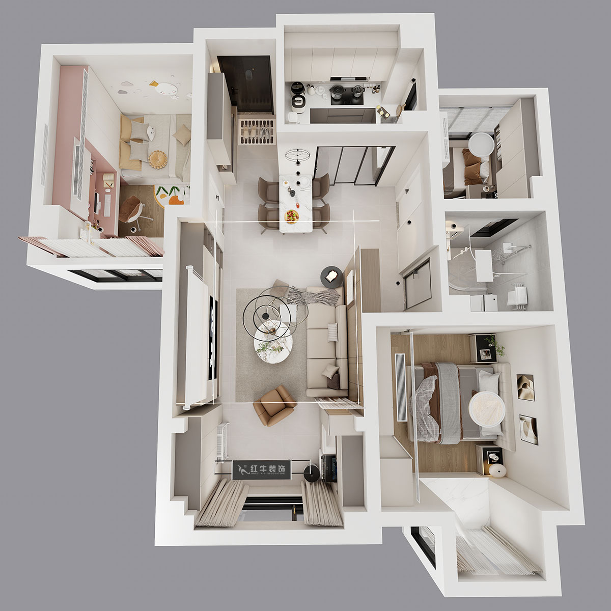 魏明花｜金陵灣6幢2-503-89㎡-現(xiàn)代簡約風(fēng)格｜3室2廳1衛(wèi)｜二手房裝修｜定制家｜全包12萬｜00_04鳥瞰圖