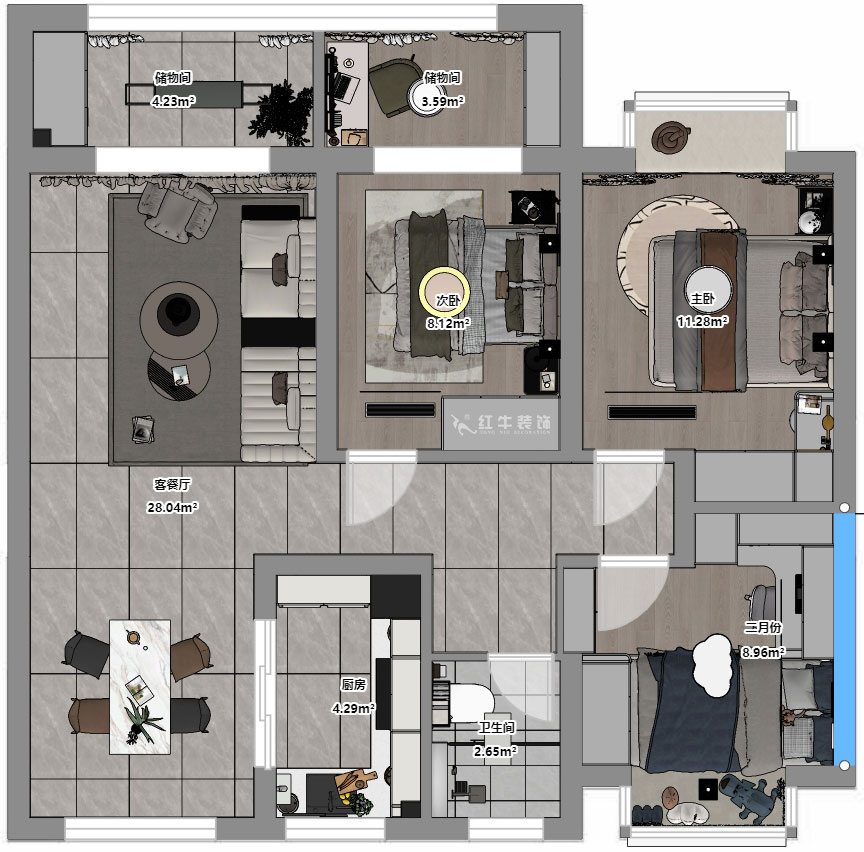 賈庭｜金沙璟園4-2104-100㎡-新中式風格｜3室2廳1廚1衛｜毛坯裝修｜定制家｜全包13
