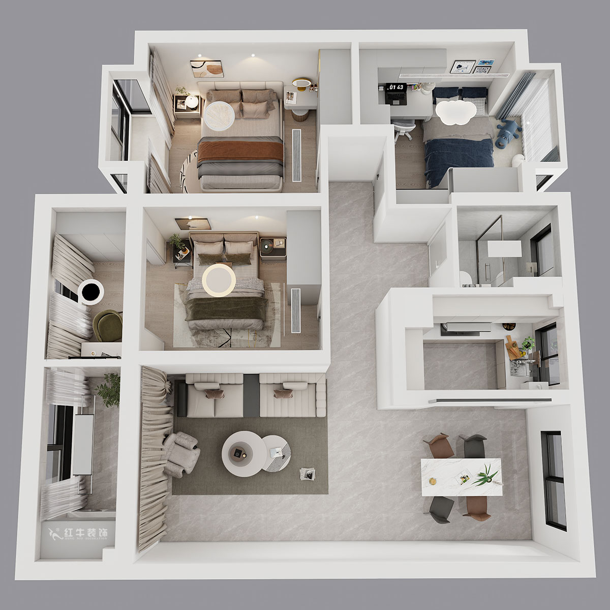 賈庭｜金沙璟園4-2104-100㎡-新中式風格｜3室2廳1廚1衛｜毛坯裝修｜定制家｜全包13