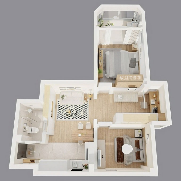 顧娟｜鎖金二村21-1105-77㎡-現代風格｜2室2廳1衛｜舊房裝修｜定制家｜全包11萬｜00_05鳥瞰圖