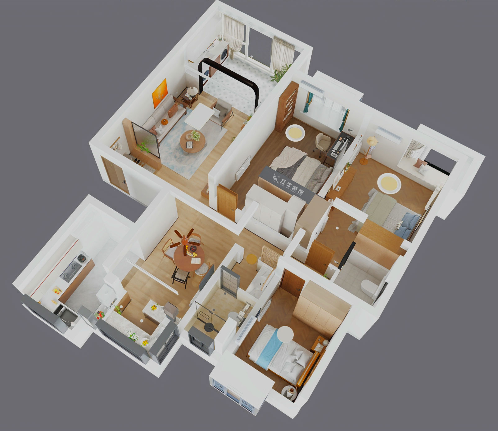 魏利利｜澳麗嘉園6-1004-128㎡-現代中古風｜3室2廳2衛｜老房改造｜定制家｜全包17萬｜00_04鳥瞰圖