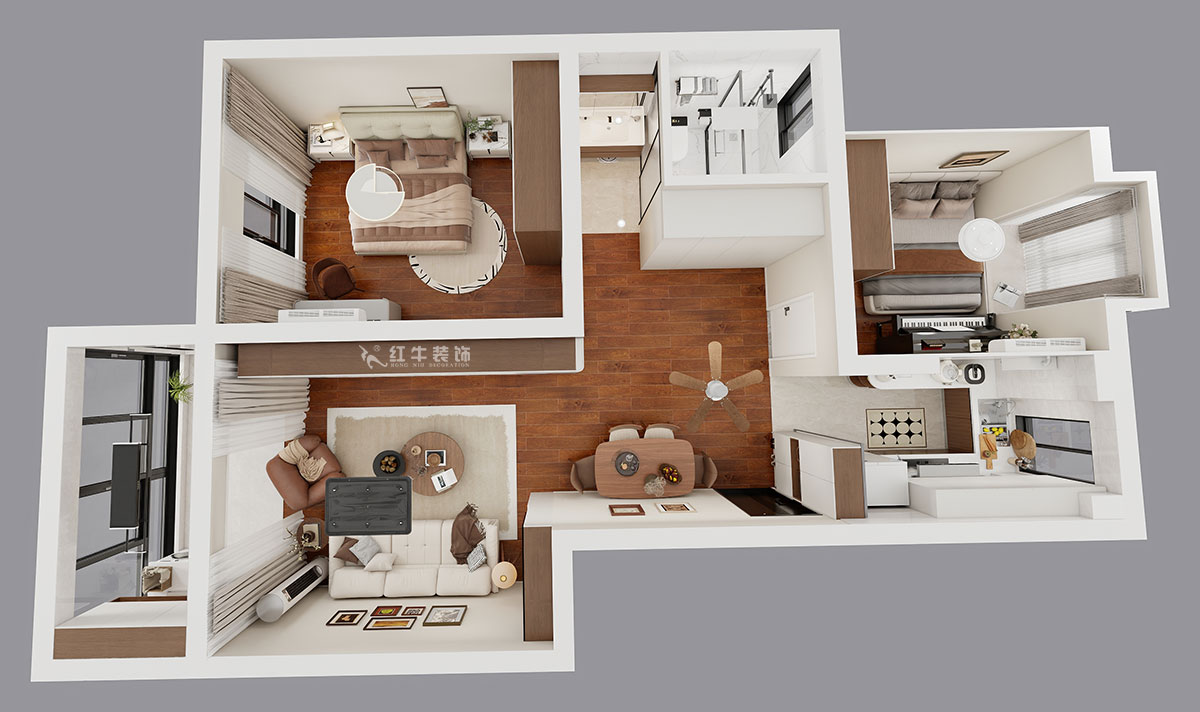 朱明琪｜時光澔韻3-2-902-90㎡-現代中古風｜2室2廳1衛｜老房裝修｜定制家｜全包13萬｜00_04鳥瞰圖