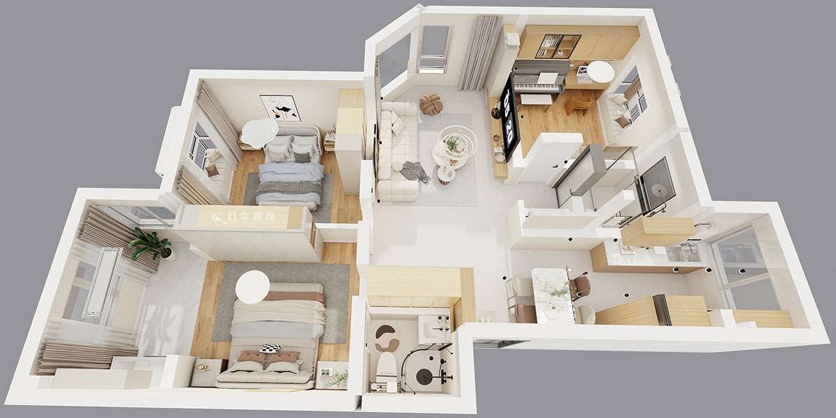 顧娟｜春天家園11-37-402-90㎡-現代簡約風格｜3室2廳2衛｜舊房裝修｜定制家｜全包12萬｜00_05鳥瞰圖