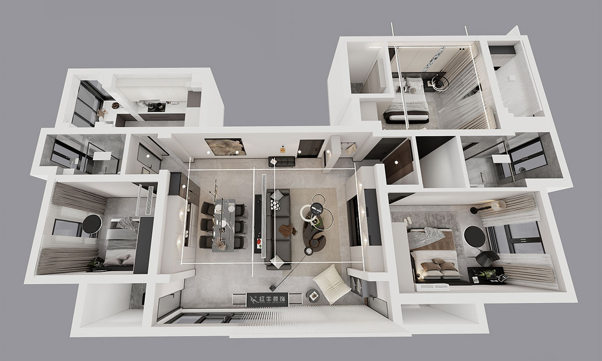 劉小勇｜翠屏誠(chéng)園北區(qū)5-702-138㎡-現(xiàn)代黑白灰風(fēng)格｜3室2廳2衛(wèi)｜老房裝修｜定制家｜全包19萬(wàn)｜00_04鳥瞰圖