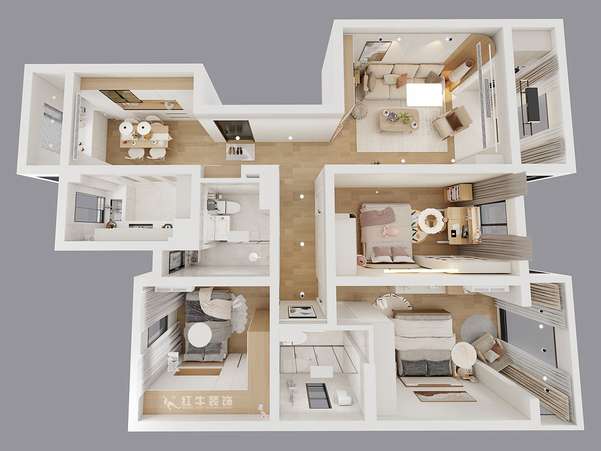 朱彥｜凱悅天琴2-3-1106-140㎡-現代簡約風格｜3室2廳2衛｜老房改造｜定制家｜全包18萬｜00_04鳥瞰圖