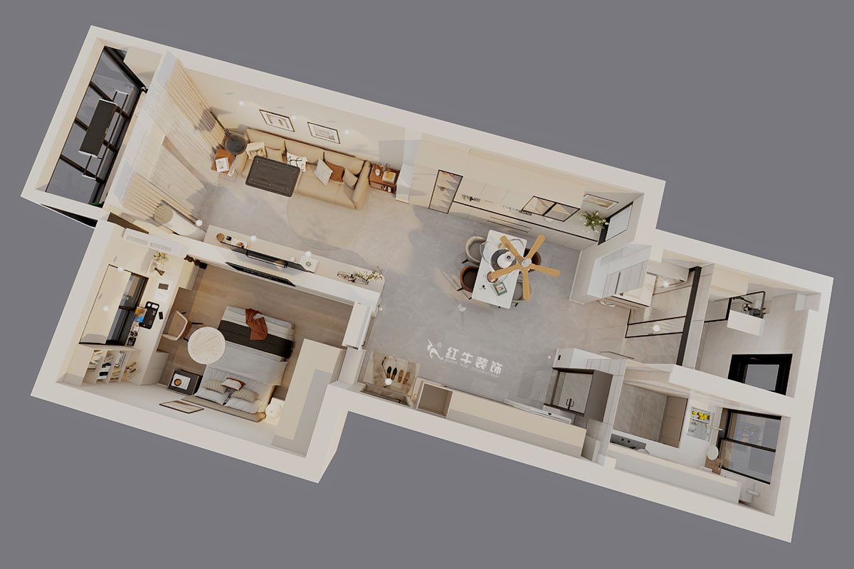 魏明花｜衛(wèi)橋新村17-502-70㎡-現(xiàn)代簡約風(fēng)格｜1室2廳1衛(wèi)｜二手房裝修｜定制家｜全包9萬｜00_04鳥瞰圖