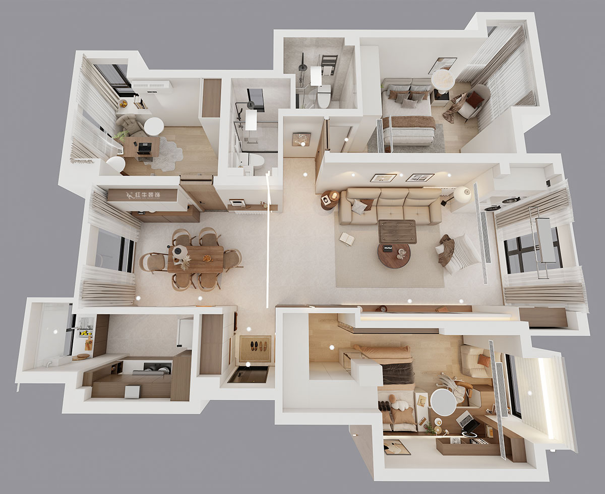 朱彥｜名都花園4-901-117㎡-現代簡約風格｜3室2廳2衛｜老房改造｜定制家｜全包15萬｜00_04鳥瞰圖